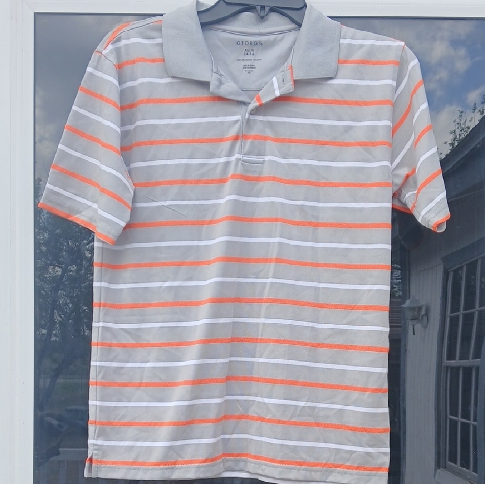 George Men’s Light Gray Polo with Orange and White Stripes